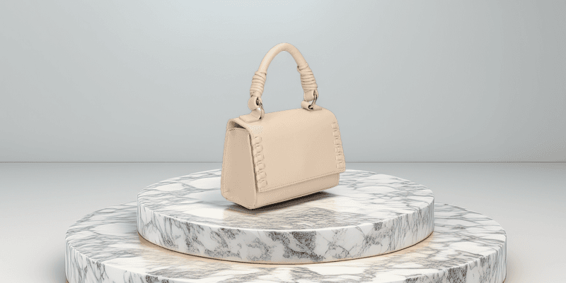 a small bag captured in Orbitvu's Alphashot Pro G2 with AI-generated background